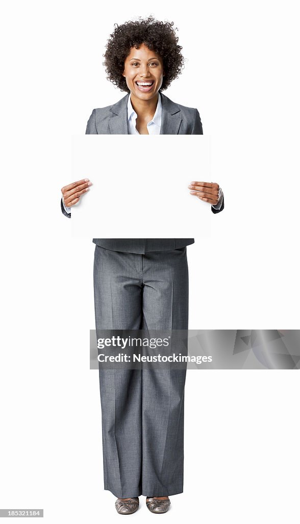 Businesswoman Holding a Blank Sign - Isolated