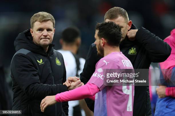 Eddie Howe, Manager of Newcastle United, looks dejected after the team's defeat in the UEFA Champions League match between Newcastle United FC and AC...