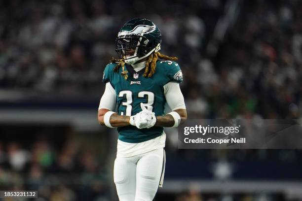 Bradley Roby of the Philadelphia Eagles looks on from the field during an NFL football game against the Dallas Cowboys at AT&T Stadium on December...