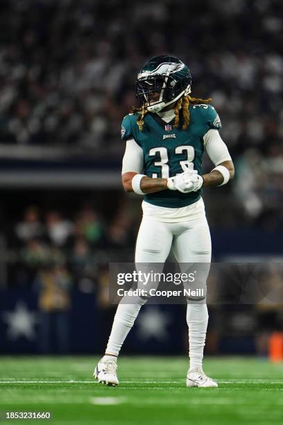 Bradley Roby of the Philadelphia Eagles looks on from the field during an NFL football game against the Dallas Cowboys at AT&T Stadium on December...