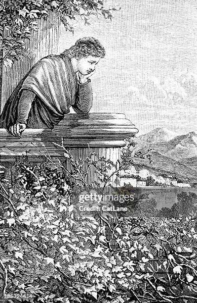 distressed man - victorian illustration - touching head stock illustrations