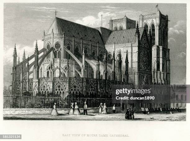 notre dame cathedral, paris - cathedral stock illustrations