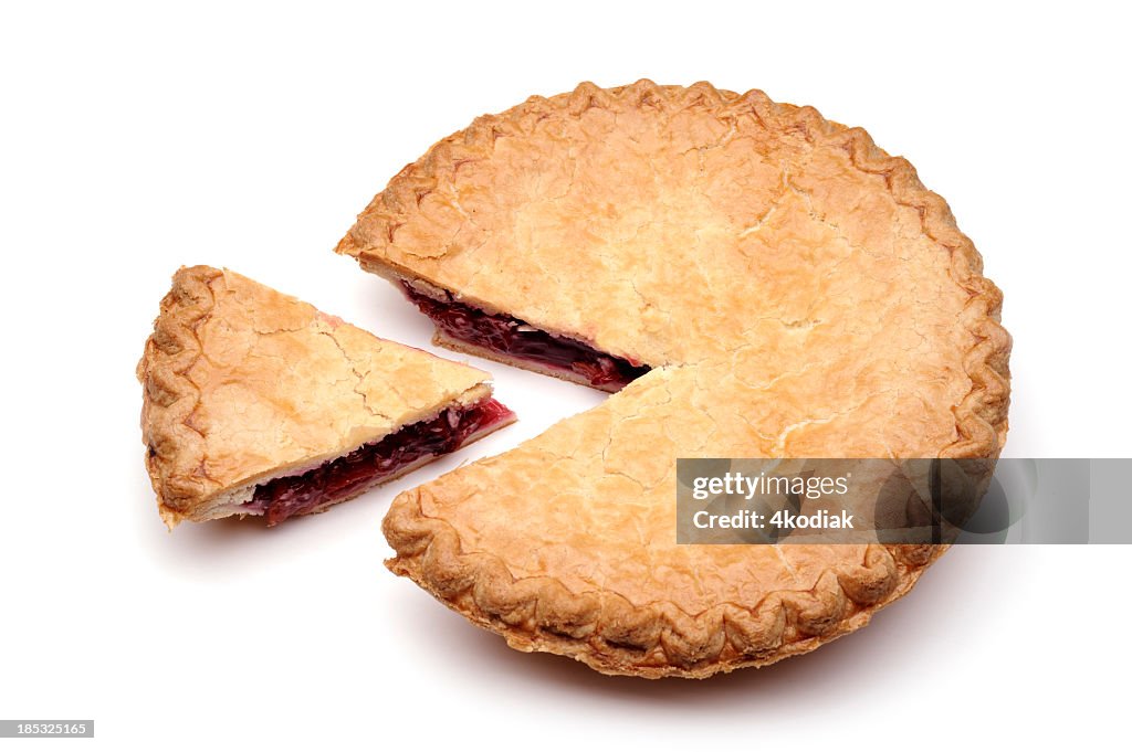A slice of cherry pie removed from main pie