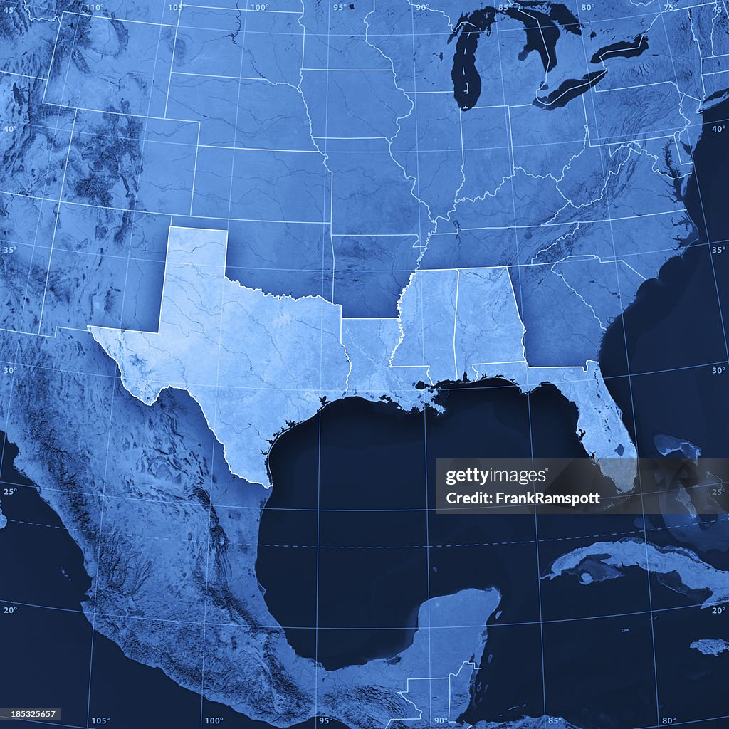 Estados da Costa do Golfo Topographic mapa dos EUA