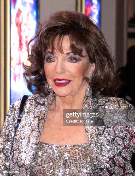 Dame Joan Collins attends the "Peter Pan" theatre show at London Palladium on December 13, 2023 in London, England.