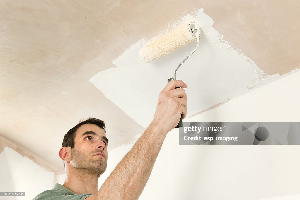 Painting a ceiling by roller