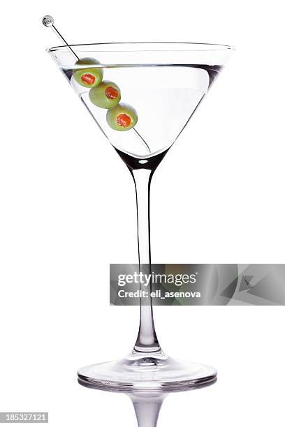 martini - martini glass with olive stock pictures, royalty-free photos & images