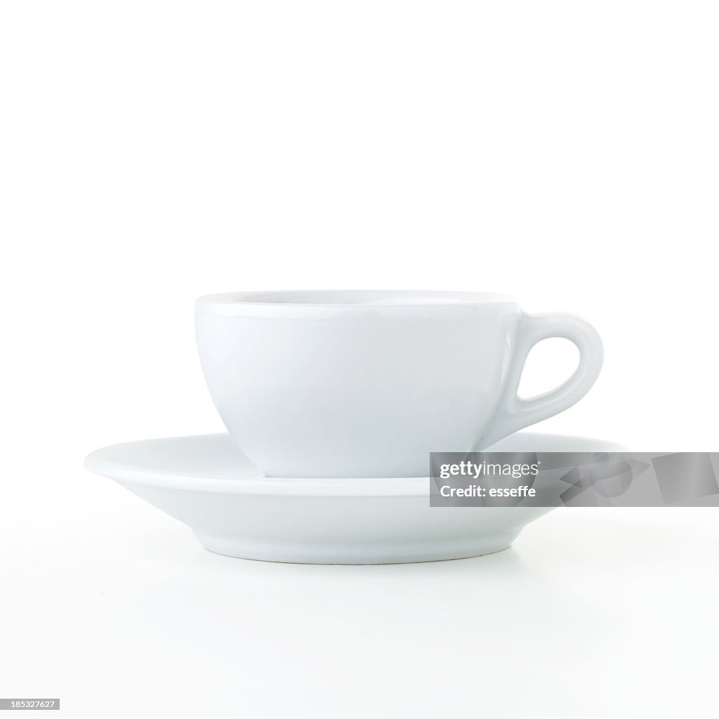 Coffee cup and saucer isolated on white background