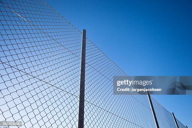 fence with barbwire - metal fence stock pictures, royalty-free photos & images