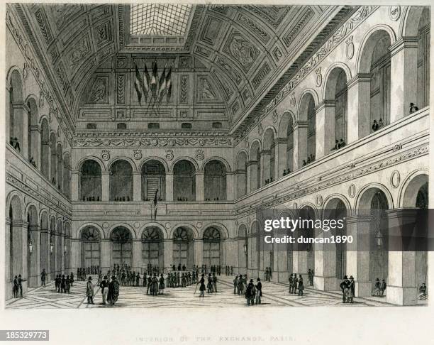 interior of the exchange, paris - trading floor stock illustrations