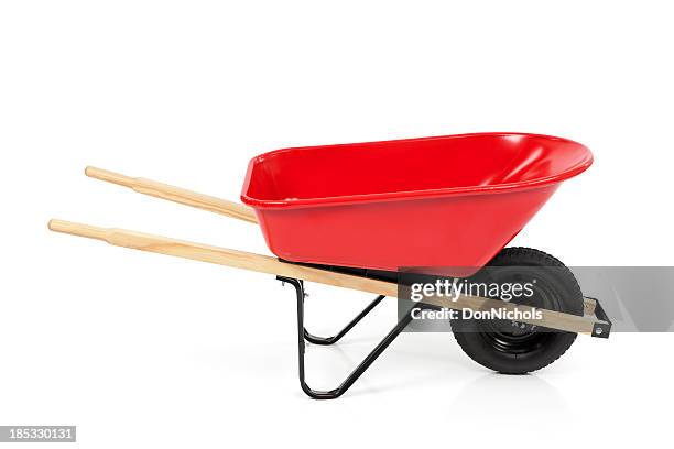 red wheelbarrow isolated - gardening equipment white background stock pictures, royalty-free photos & images