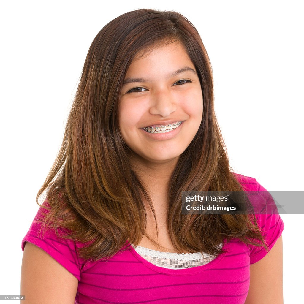 Lächelnd Teenager-Mädchen mit Zahnspange