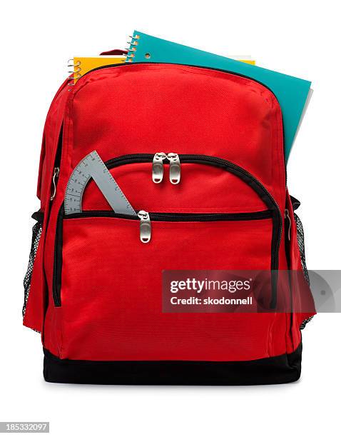 mochila aislado sobre un fondo blanco - school supplies fotografías e imágenes de stock