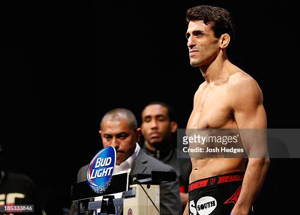 George Sotiropoulos weighs in during the UFC 166 weigh-in event at the Toyota Center on October 18, 2013 in Houston, Texas.