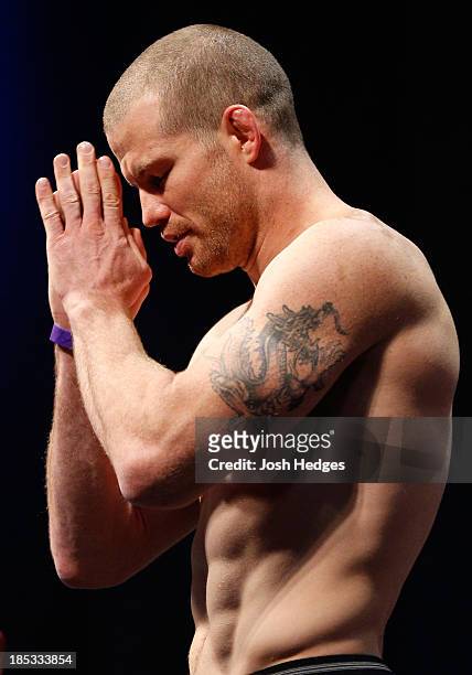 Nate Marquardt weighs in during the UFC 166 weigh-in event at the Toyota Center on October 18, 2013 in Houston, Texas.