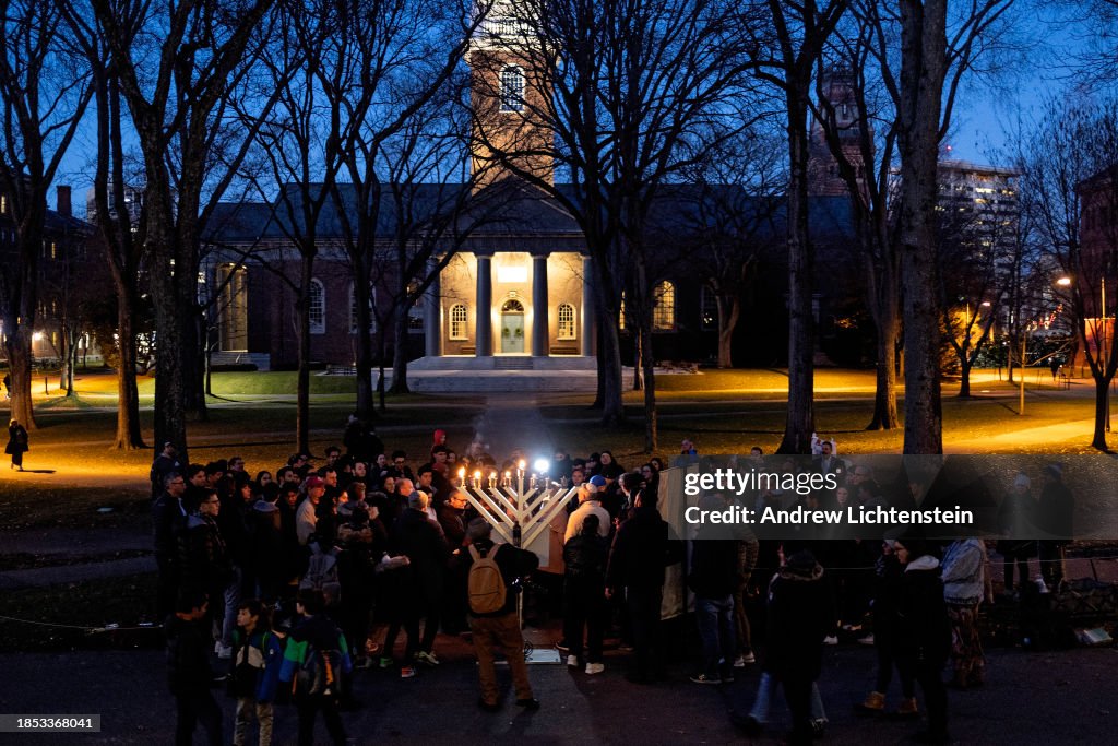 Harvard President Claudine Gay attends Hanukkah lighting in Harvard Yard