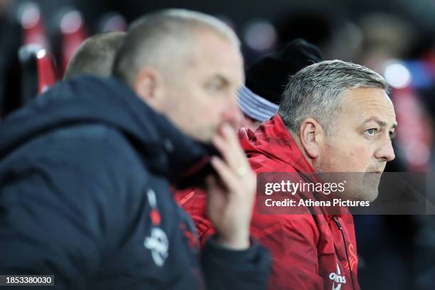 Anthony Wright, Swansea City U21 manager sits on the bench during the Sky Bet Championship match between Swansea City and Middlesbrough at the...