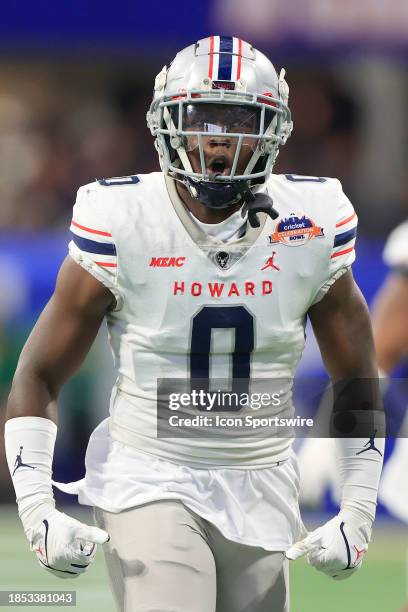 Howard Bison defensive back Kenny Gallop Jr. Reacts during the Saturday afternoon Cricket Celebration Bowl played between the Howard Bisons and the...