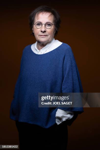 French singer and musician Marie-Paule Belle poses during a photo session in Paris on December 15, 2023. Three years late due to the health crisis,...