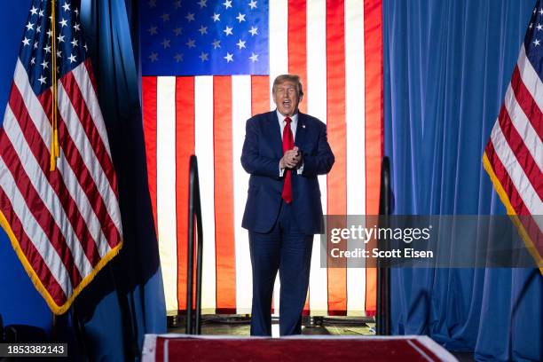 Republican presidential candidate, former President Donald Trump arrives at a campaign event at the Whittemore Center Arena on December 16, 2023 in...