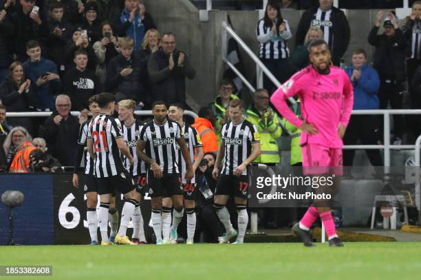 Miguel Almiron is making it 2-0 during the Premier League match between Newcastle United and Fulham at St. James's Park in Newcastle, on December 16,...