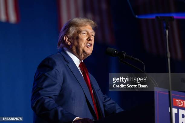 Republican presidential candidate, former President Donald Trump speaks during a campaign event at the Whittemore Center Arena on December 16, 2023...