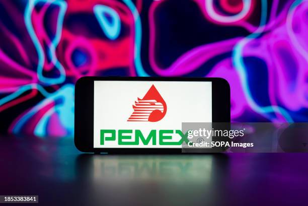 In this photo illustration, the Pemex logo is seen displayed on a mobile phone screen.