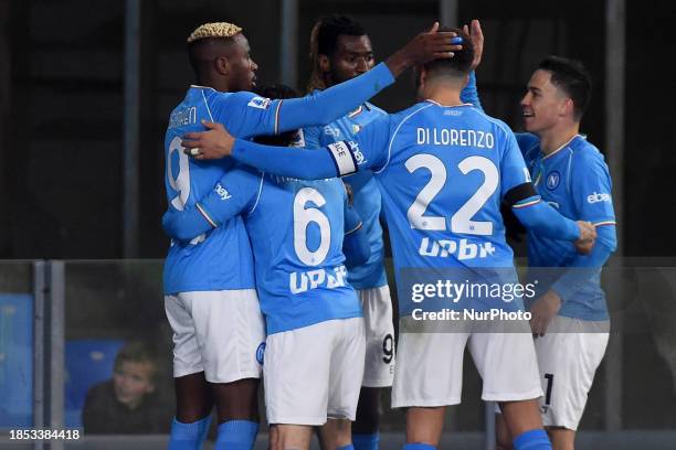 Victor Osimhen of SSC Napoli celebrates after scoring during the Serie A TIM match between SSC Napoli and Cagliari Calcio at Stadio Diego Armando...