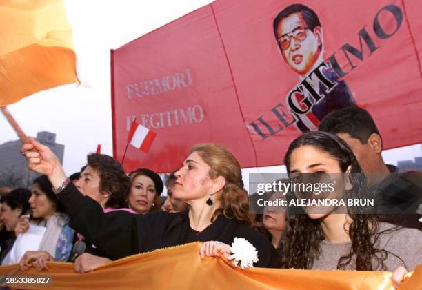 Chantal Toledo , daughter of Alejandro Toledo, the opponent of president Alberto Fujimori, participates in a manifestation organized by feminine...