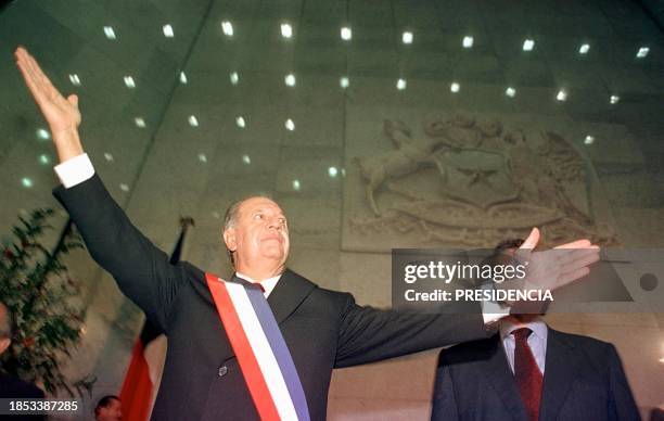 Ricardo Lagos, president of Chile, reacts to the applause the he recieved at the meeting of the senate in Valparaiso, 21 May 2000. Ricardo Lagos,...