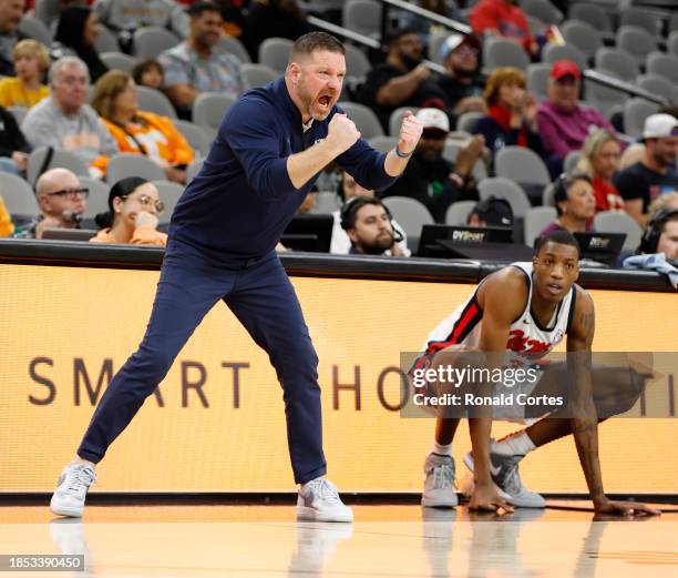 Head coach Chris Beard of the Ole Miss reacts during a game against the California Golden Bears in the second half of the 2023 Hall of Fame Series on...