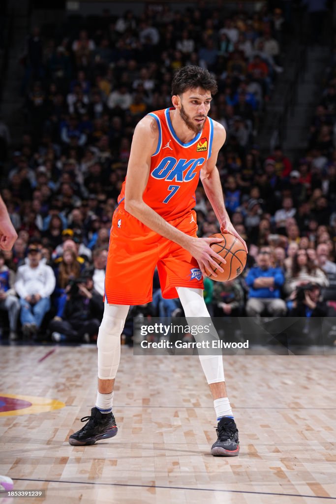 Chet Chet Holmgren of the Oklahoma City Thunder handles the ball during ...