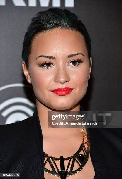 Actress and singer Demi Lovato arrives at the launch of the Redlight Traffic APP at the Dignity Gala at The Beverly Hilton Hotel on October 18, 2013...