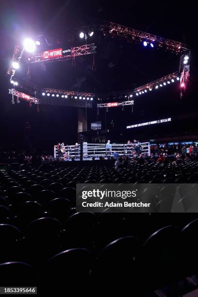 General view of the ring with Showtime Sports logos before the undefeated WBA Super Middleweight Champion David Morrell Jr. And Sena Agbeko bout at...