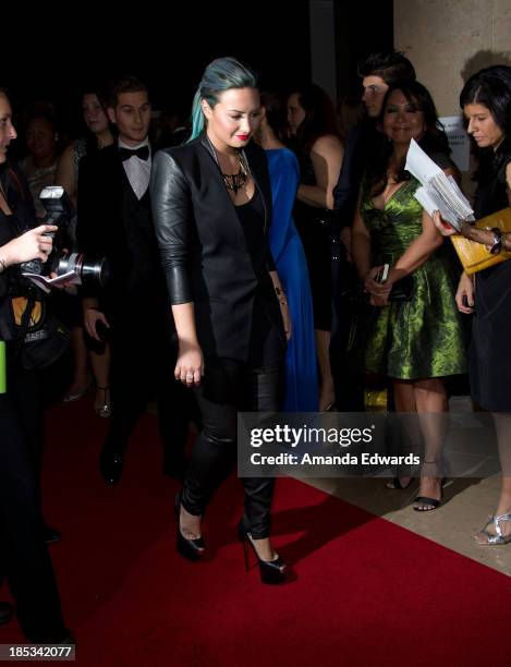 Actress and singer Demi Lovato arrives at the launch of the Redlight Traffic APP at the Dignity Gala at The Beverly Hilton Hotel on October 18, 2013...