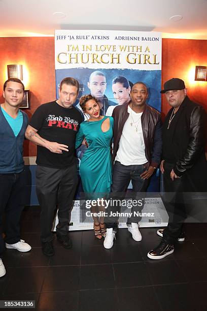 Michael Rivera, Stephen Baldwin, Adrienne Bailon, Ja Rule and Galley Molina attend the "I'm In Love With a Church Girl" screening at the Regal E-Walk...