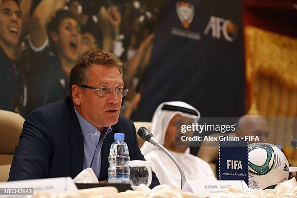 Secretary General Jerome Valcke and UAEFA President Yousuf al Serkal open the FIFA Football Regional Coaching Workshop at Emirates Concorde Hotel on...