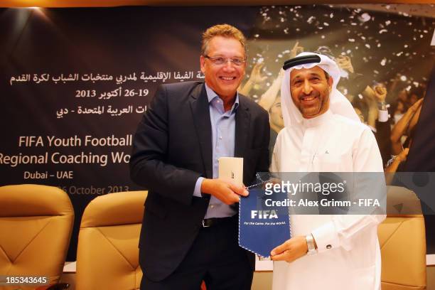 Secretary General Jerome Valcke and UAEFA President Yousuf al Serkal open the FIFA Football Regional Coaching Workshop at Emirates Concorde Hotel on...