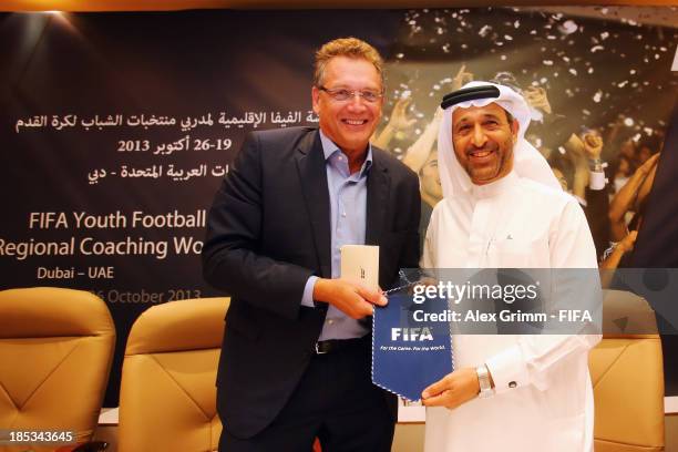 Secretary General Jerome Valcke and UAEFA President Yousuf al Serkal open the FIFA Football Regional Coaching Workshop at Emirates Concorde Hotel on...