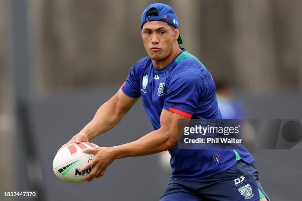 Roger Tuivasa-Sheck during a New Zealand Warriors training session at Go Media Stadium on December 14, 2023 in Auckland, New Zealand.