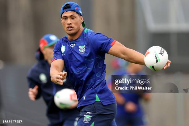 Roger Tuivasa-Sheck during a New Zealand Warriors training session at Go Media Stadium on December 14, 2023 in Auckland, New Zealand.