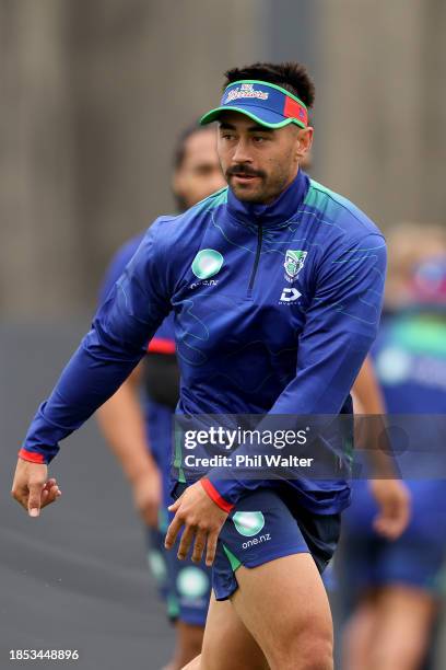 Shaun Johnson during a New Zealand Warriors training session at Go Media Stadium on December 14, 2023 in Auckland, New Zealand.