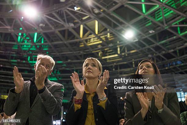 Simone Peter , candidate for one of the two co-leaders of the German Greens Party , stands with Katrin Goering-Eckardt , newly elected German Greens...