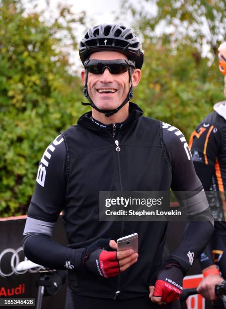 Cyclist George Hincapie attends the start of the 2013 Audi Best Buddies Challenge: Washington, DC on October 19, 2013 at Poolesville Golf Course in...