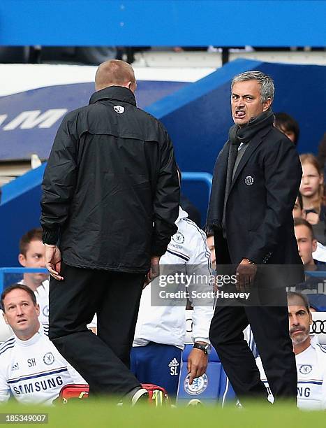 Chelsea manager Jose Mourinho is sent off by referee Anthony Taylor during the Barclays Premier League match between Chelsea and Cardiff City at...