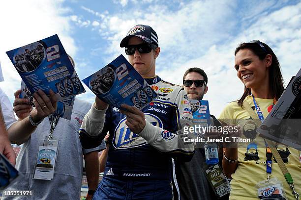 Brad Keselowski, driver of the Miller Lite Ford, during practice for the NASCAR Sprint Cup Series 45th Annual Camping World RV Sales 500 at Talladega...
