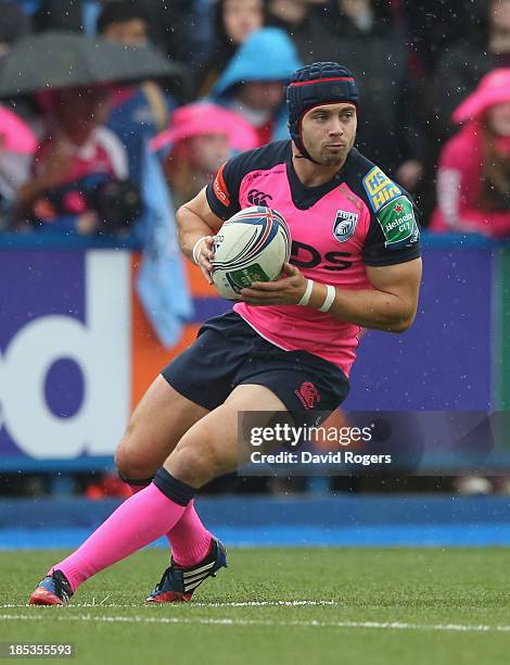 Leigh Halfpfenny of Cardiff runs with the ball during the Heineken Cup pool 2 match between Cardiff Blues and Toulon at Cardiff Arms Park on October...