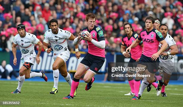 Rhys Patchell of Cardiff breaks with the ball during the Heineken Cup pool 2 match between Cardiff Blues and Toulon at Cardiff Arms Park on October...