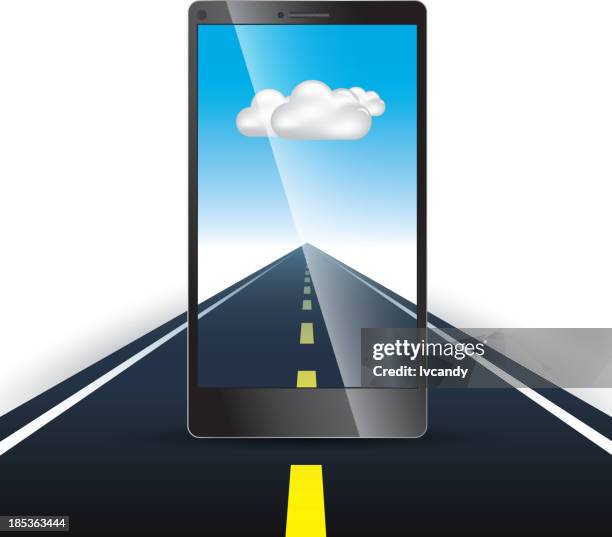cell phone on road - android mockup stock illustrations