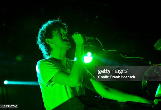 German singer Marius Lauber of Roosevelt performs live in support of Kakkmaddafakka during a concert at the Astra on October 19, 2013 in Berlin,...